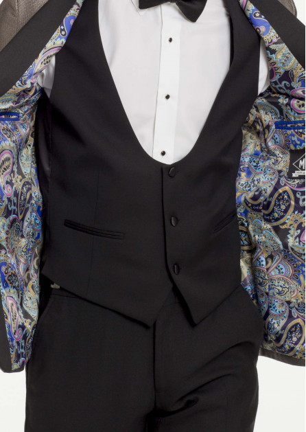 Black Super 120's Wool Scoop Vest