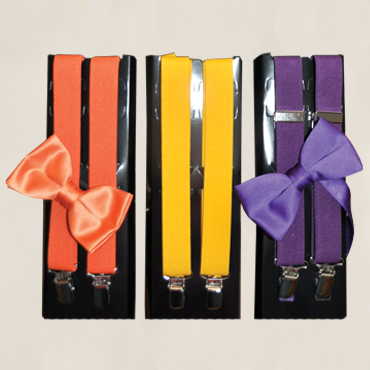 S252ORNGM (Orange Suspenders), BOWORGM (Orange Bow Tie), S252PURPM (Purple Suspenders, BOWPRPM (Purple Bow Tie)