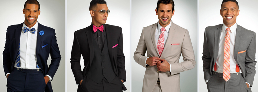 Different suit options grey, navy, tan, black