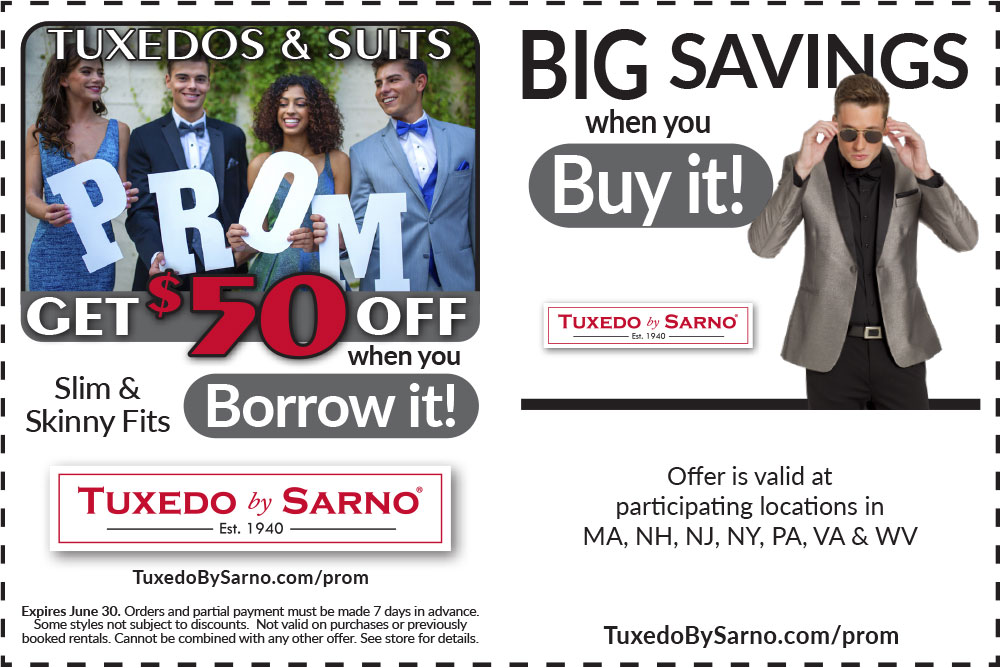 Tuxedo By Sarno Prom Savings Coupon
