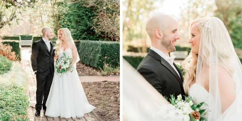 A graphic showing two pictures of newlywed couple smiling