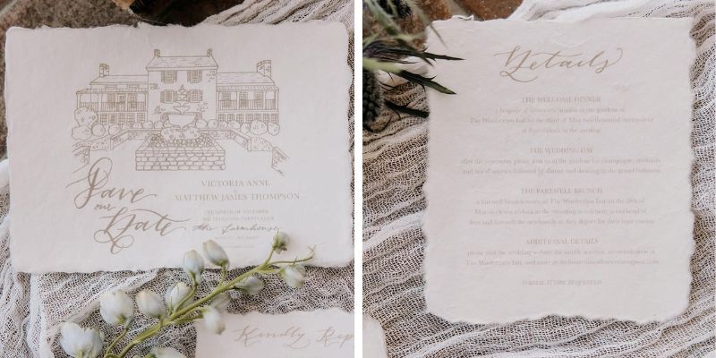 Detail shots of formal wedding invitations