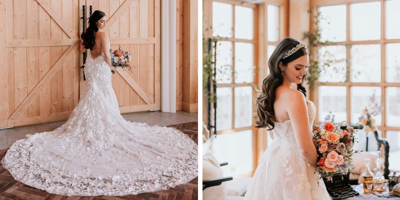 Shots of a bride posing gracefully showing off her flowing wedding dress