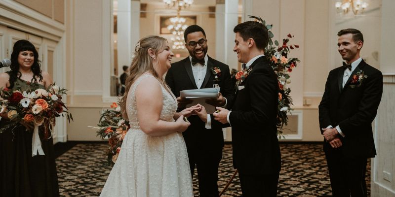 A bride and groom getting married