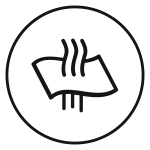 A black icon of a cloth with three wavy lines rising from it, suggesting warmth or steam, enclosed in a circle on a white background.