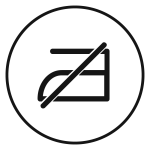 A black iron icon inside a circle with a diagonal line crossing through it, indicating a do not iron warning.