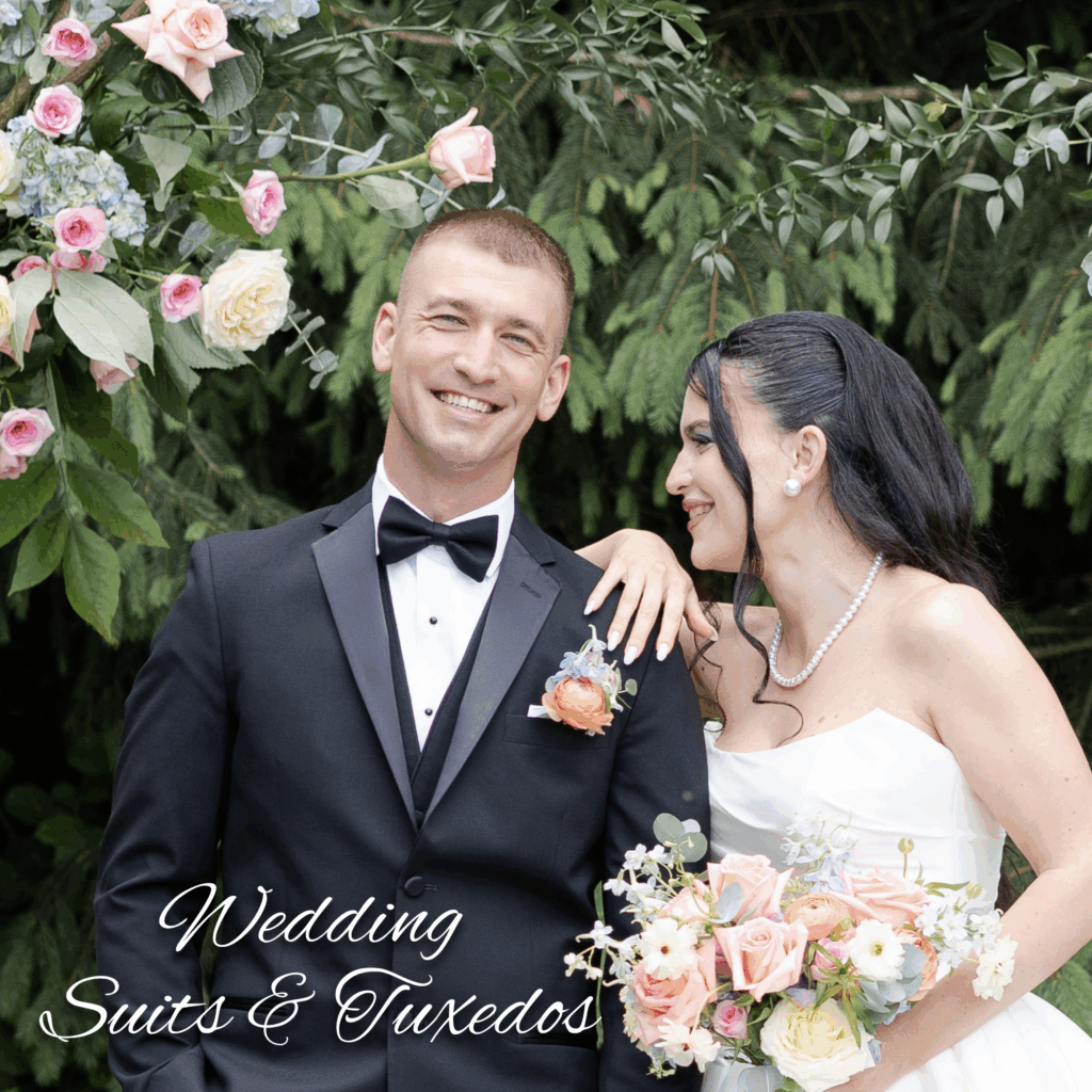 wedding suits and tuxedos available for rental or purchase