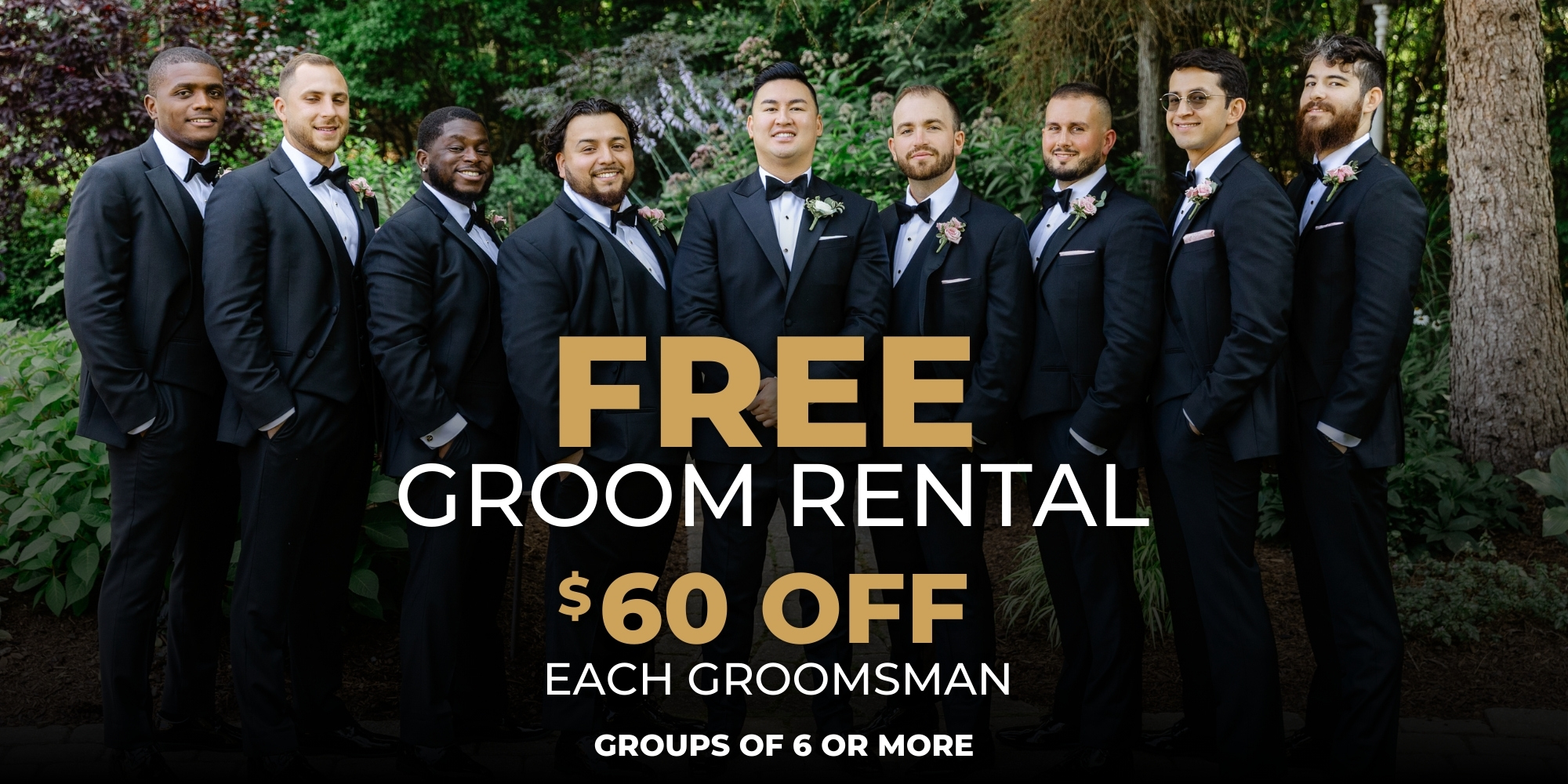 free rental for the groom and savings for groomsmen black tie wedding tuxedo and suits